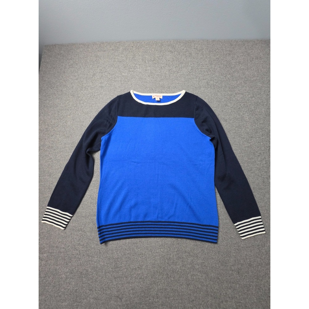 Brooks Brothers Red Fleece Wool Sweater Womens L Blue Colorblock Crew Neck